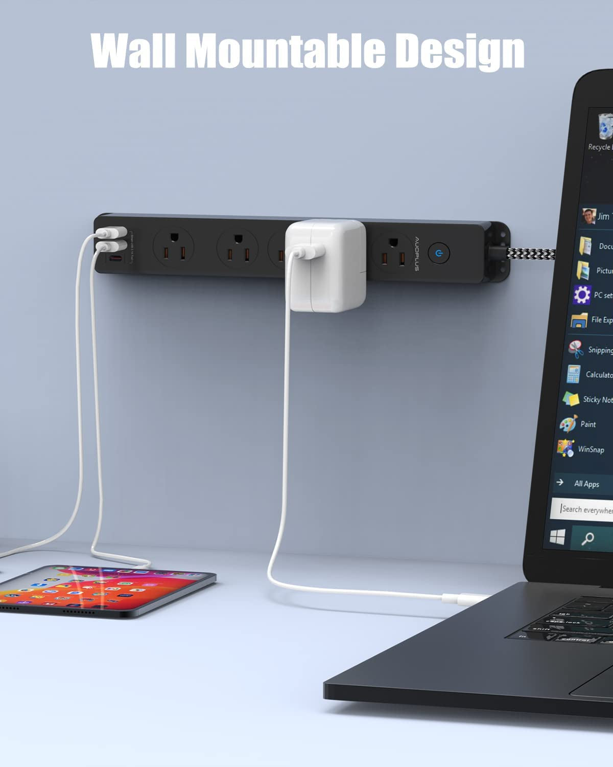 Surge Protector Power Strip with USB-C Ports and 10FT Braided Extension Cord