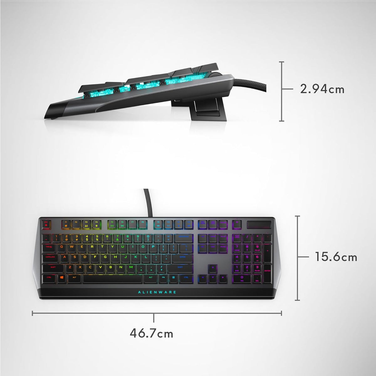 Low-Profile RGB Gaming Keyboard AW510K, Alienfx per Key RGB LED Color Backlighting, Media CONTROLS & USB Passthrough, Cherry MX Low Profile Red Switches