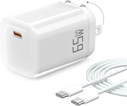 65W USB C Charger with 3.3FT USBC Charging Cable White