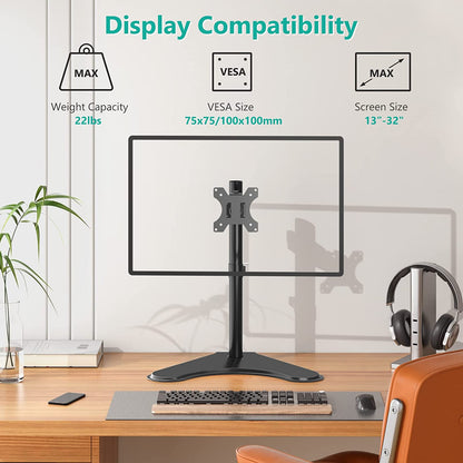 Freestanding VESA Monitor Stand for 13-32 Inch Displays, Supports Up to 22 lbs