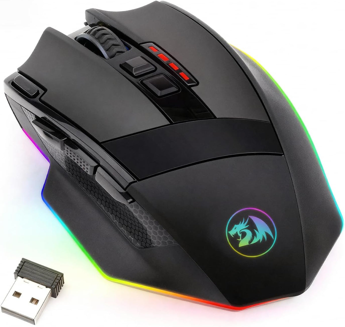 M801 Wireless Gaming Mouse, RGB Gaming Mouse with MMO 9 Programmable Macro Editing Buttons, up 16000 Adjustable DPI, Rapid Fire Button for Game, Windows,Pc - Wireless, Black