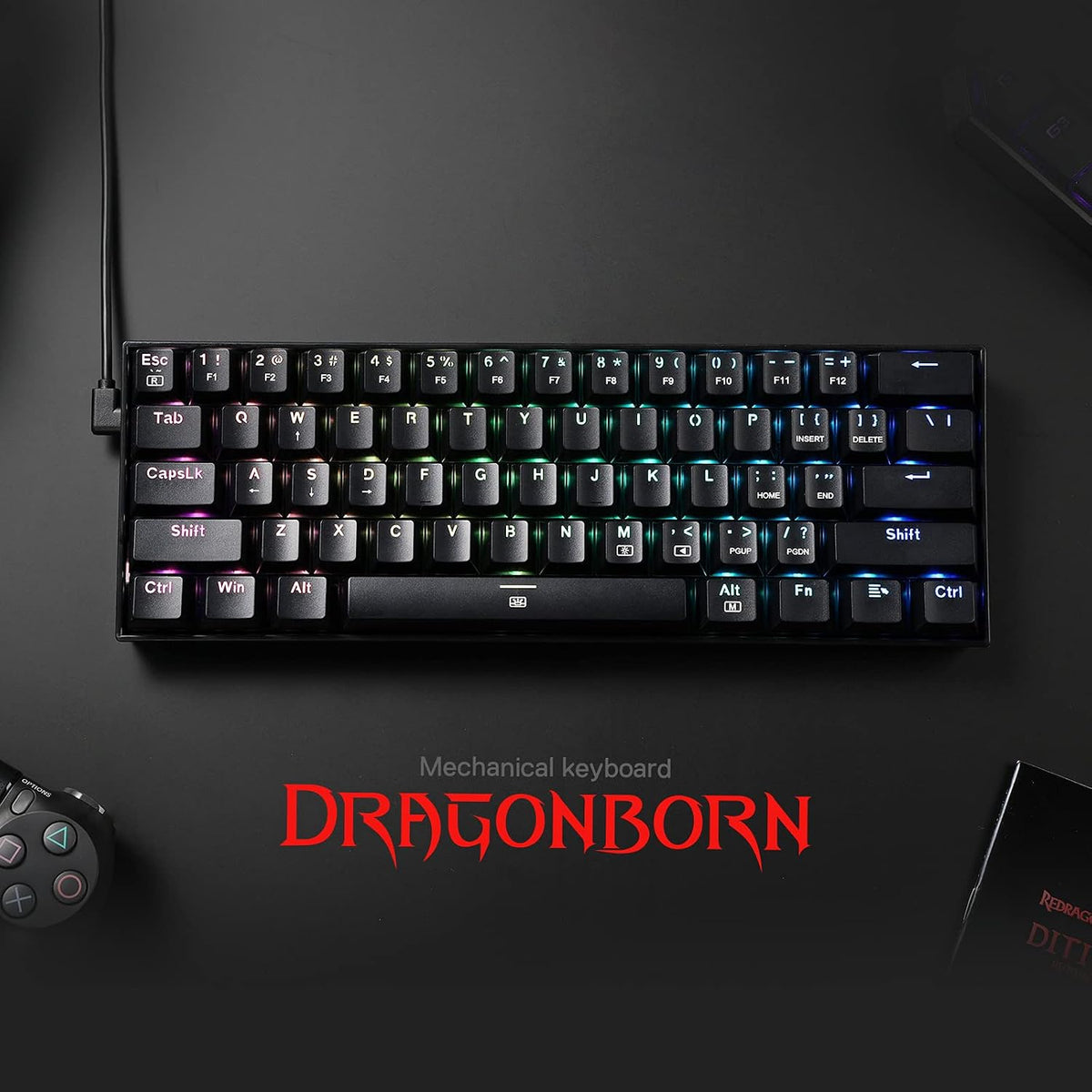 K630 Dragonborn 60% Compact Wired RGB Mechanical Gaming Keyboard with Linear Red Switches and Professional Driver Support, Black