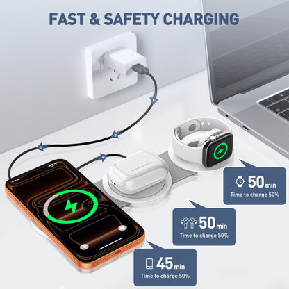Wireless Charger for Iphone, 3 in 1 Charging Station for Iphone Devices, 15W Fast Wireless Charger Stand for Iphone 16 15 14 13 12 Pro Max, Charging Pad for Airpods 3/2/Pro, Iwatch 9/8/7/6/SE/5/4