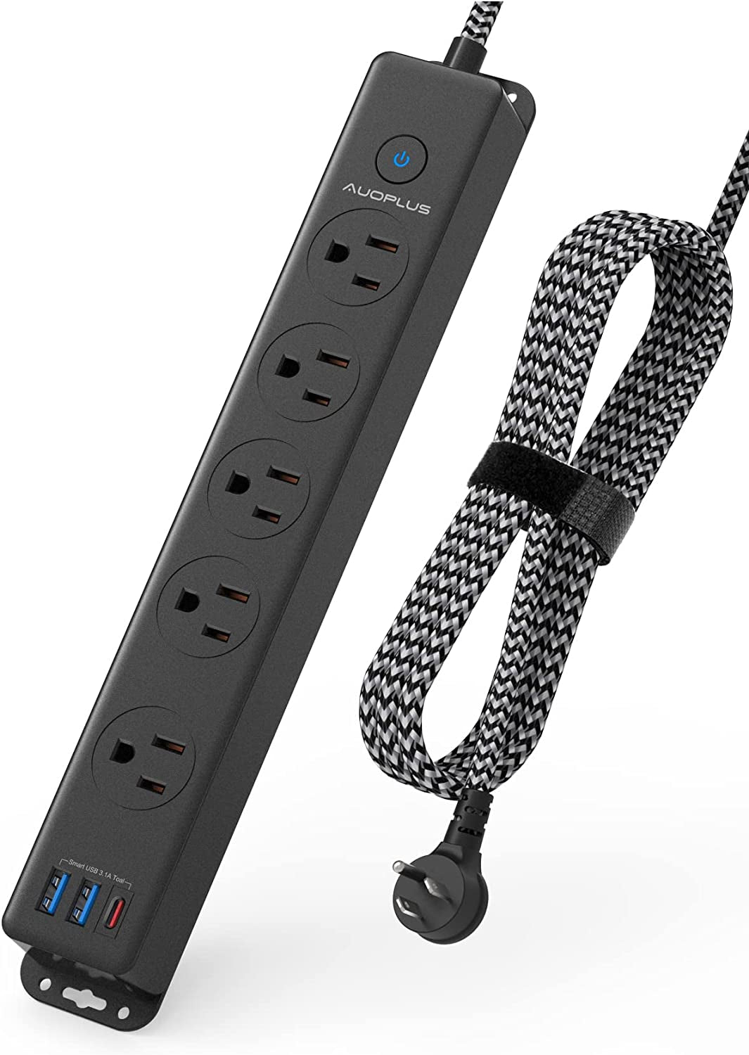Surge Protector Power Strip with USB-C Ports and 10FT Braided Extension Cord
