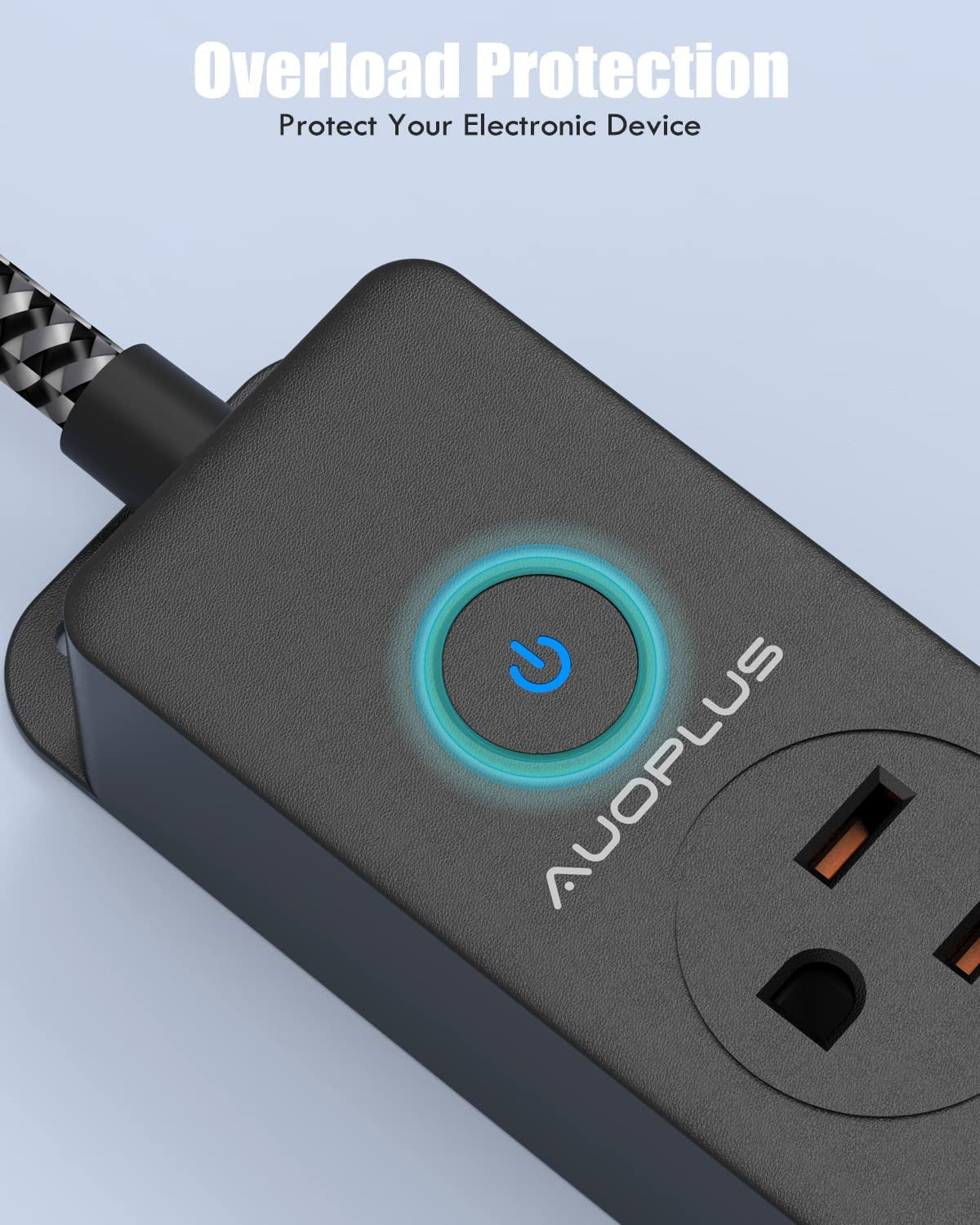 Surge Protector Power Strip with USB-C Ports and 10FT Braided Extension Cord