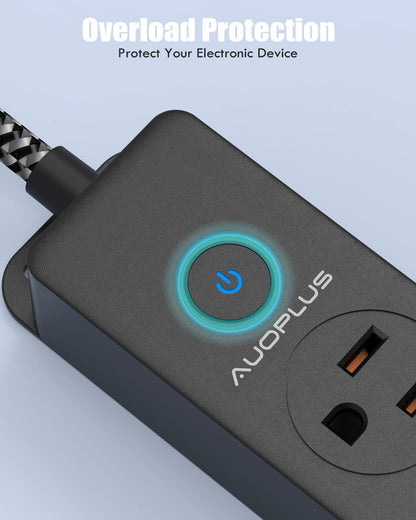 Surge Protector Power Strip with USB-C Ports and 10FT Braided Extension Cord